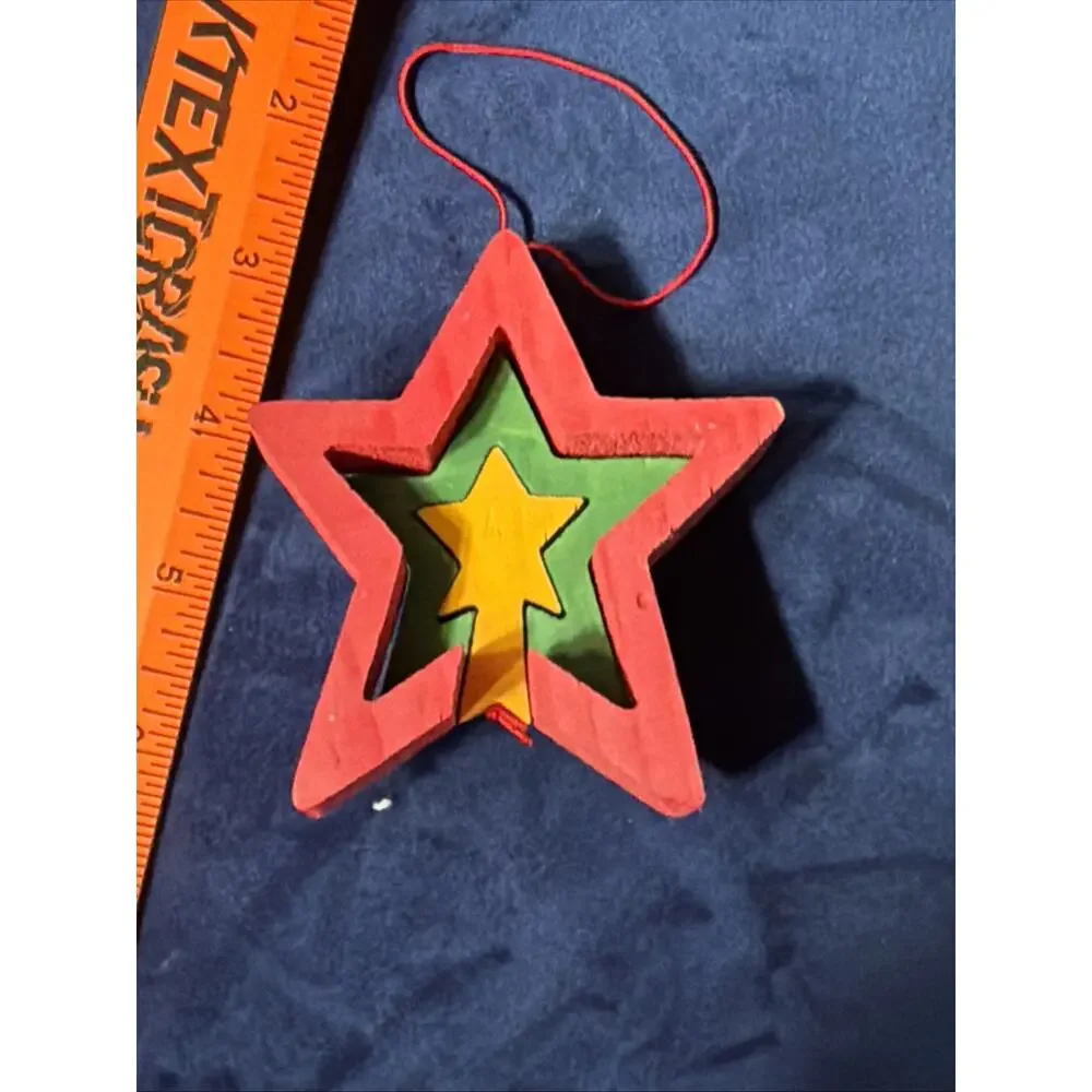 Wood Puzzle Star Christmas Tree Ornament‎ Red/yellow/green 4”